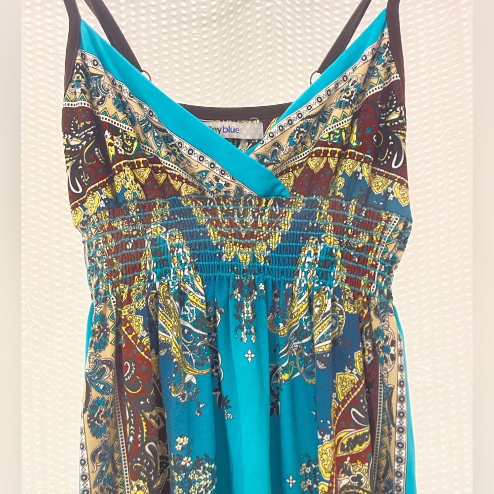 Beautifully Patterned Midi V-Line dress / cinch under breast